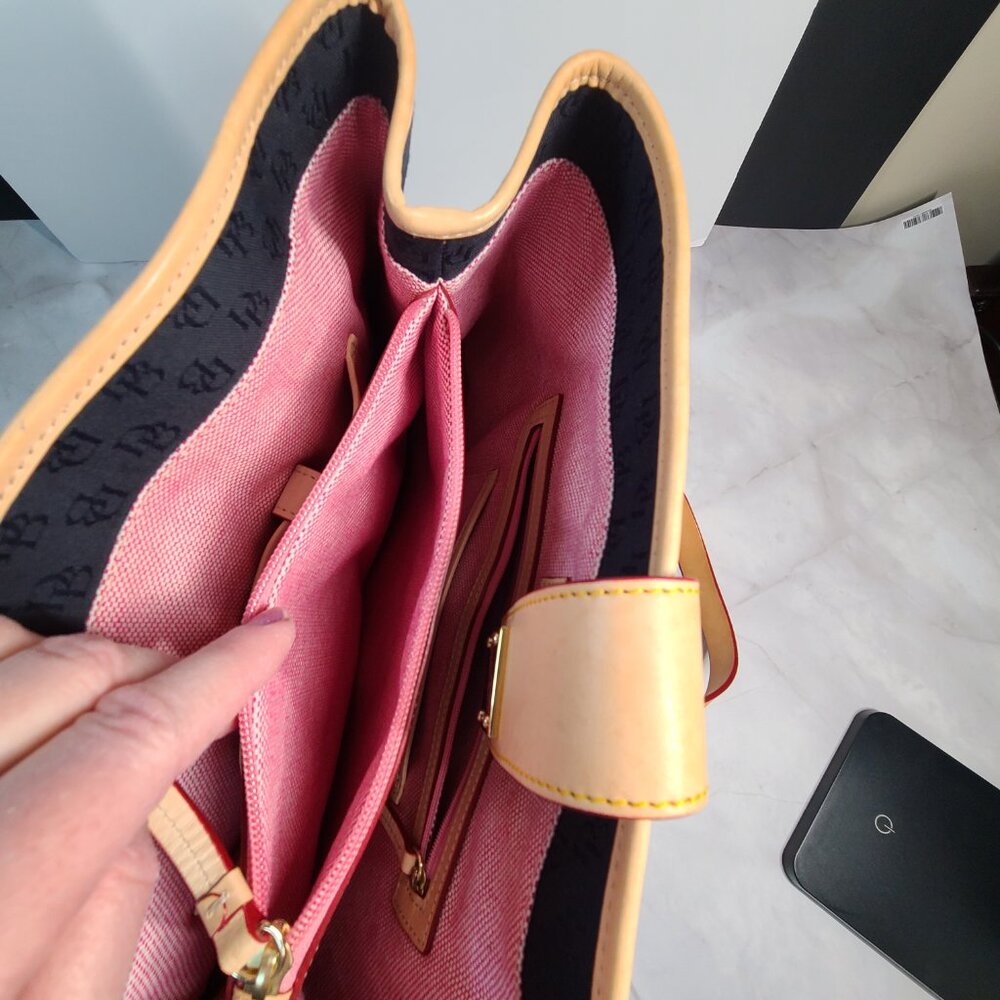 Dooney & Bourke Logo Shoulder Handbag BLACK Canvas Tan Leather Large Tote - Picture 16 of 16